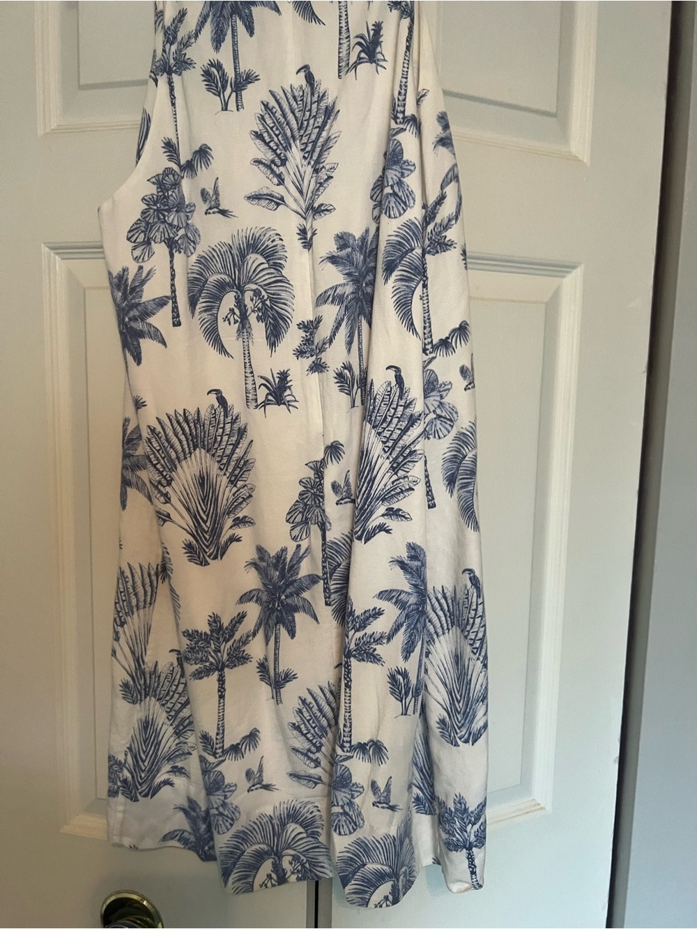 Tommy Bahama White and Navy Palm-Print Midi Dress